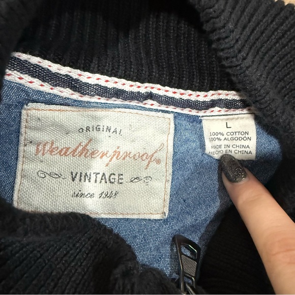 Weatherproof Vintage Mens Black 1/4 Zip Cotton Sweater Large Warm Cotton Classic - Picture 11 of 12